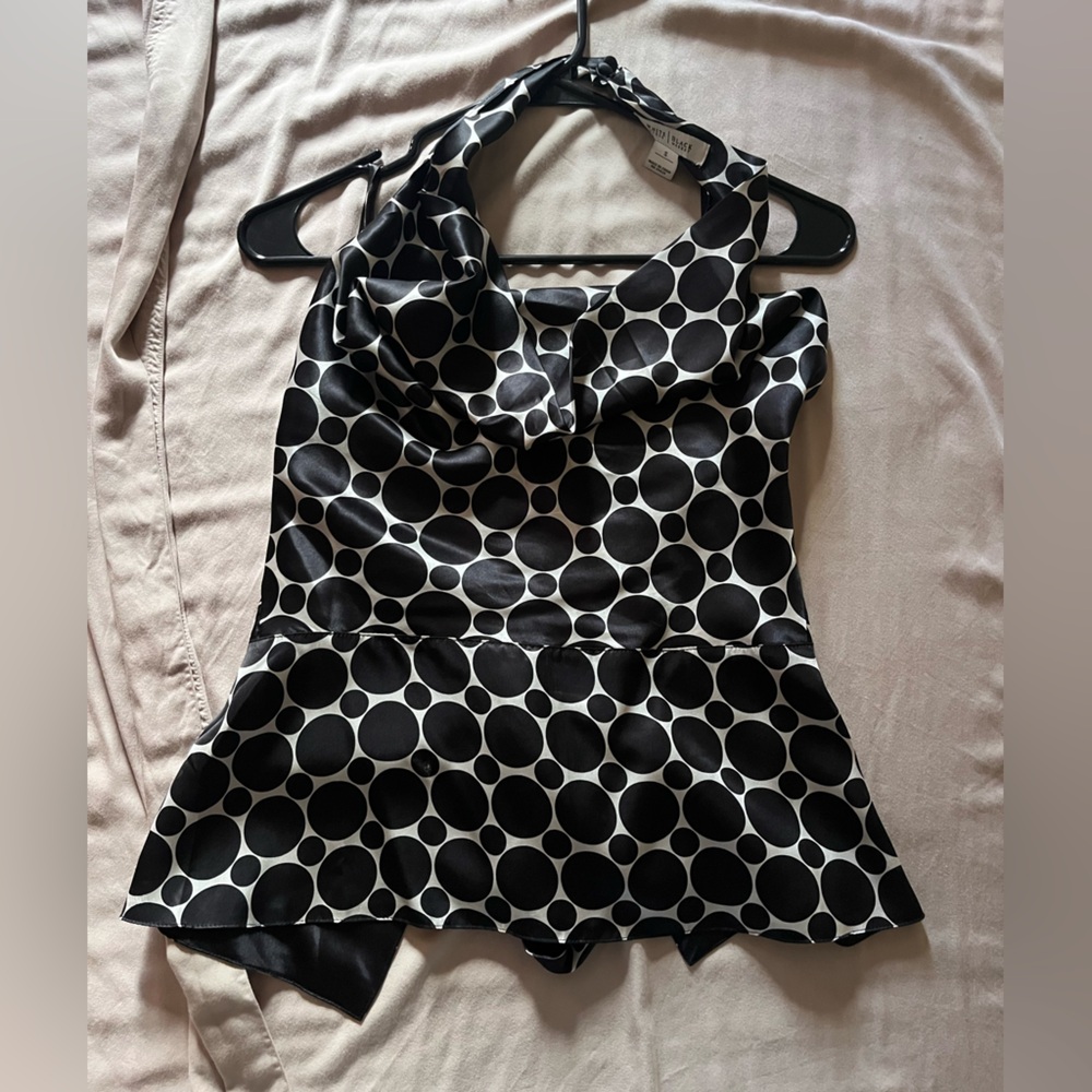 White House Black Market Black and White Polka Dot Top